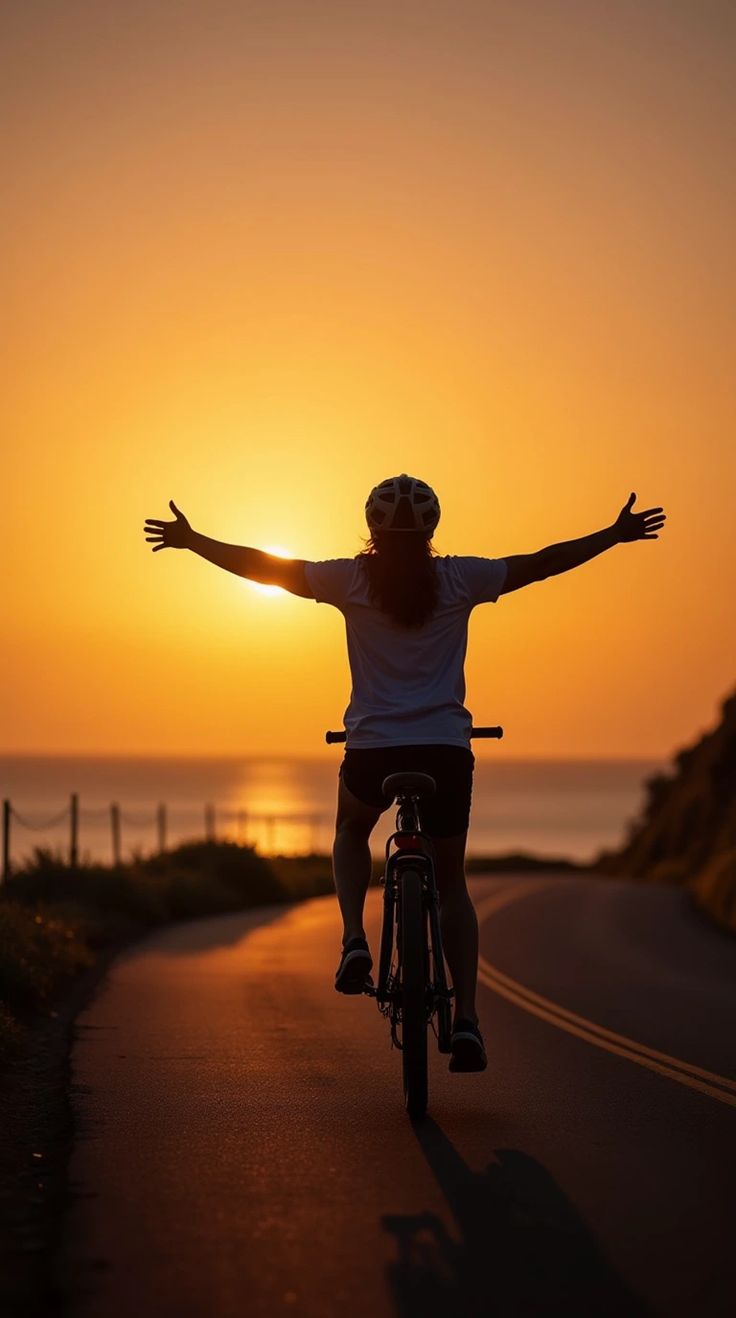 Chasing sunsets and good vibes! 🌅 Cycling into…